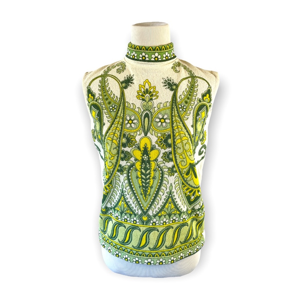 Vintage Paisley Daisy Floral Sleeveless Top - Picture 2 of 6